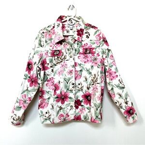 Classic Feminine Cotton Canvas Three Season Floral Jacket ~ Large